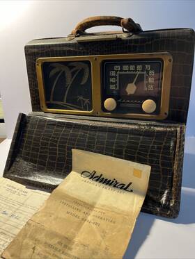 6p32-6e1 Admiral Vintage Portable Suitcase Radio Purchased 1946 Has Manual