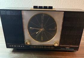 Y3381 Admiral Vintage Dual Speaker Clock Radio Mcm Black Gold Model Tested