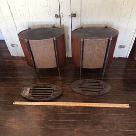 66p98s Arvin Pair Of Rare Vintage Walnut/teak Wood Mcm Audio Speaker Boxes Read