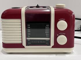 10260 Cicena Jitterbug Am Fm Radio Alarm Clock By Model #10260 Red And White Art Deco
