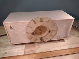 560392-w Emerson Mcm Pink Retro Tube Clock Radio 1950s Works