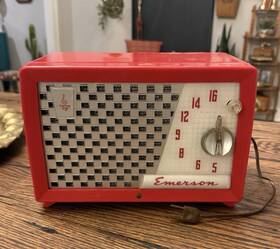 729b Emerson Vintage 1954 Model Am Vacuum Tube Radio Fiesta Red Needs