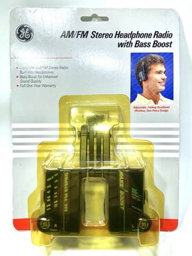 7-1297s Ge Nos Vintage Fm Stereo Bass Boost Headphone Radio Folding New Sealed