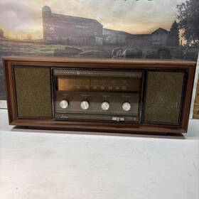 T1060b General Electric Ge Fm Am Large Radio Mcm Vtg Plastic Bakelite Faux Wood Grain Solid State