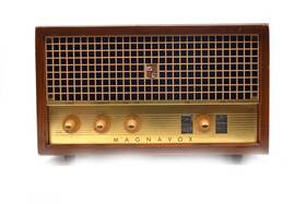 Fm-18 Magnavox Radio 1958 Am/fm Tube Cherry Wood Cabinet Tested Works