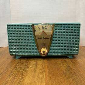 E-816-124 Philco Vintage 1957 Tube Am Radio Turquoise Twin Speaker Works