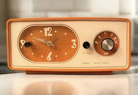 800.20030400 Sears Vintage Clock Radio Bright Orange Solid State Mcm Working
