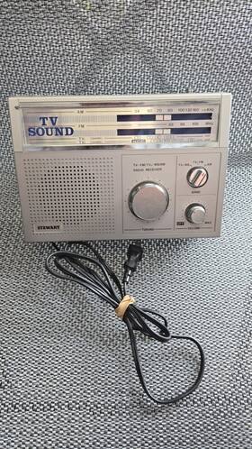 St-874 Stewart Radio St874 Am Fm Tv1 Tv2 Wb Portable Used Vintage Silver G42