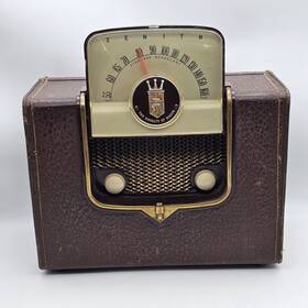 4g903 Zenith Vintage Glass Tube Flip Up Am Suitcase Travel Radio Mid Century