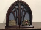 Philco Wooden Cathedral Am/fm Radio Book Ends H11" X W10.5" D5.5". Fixed Price $45.00.