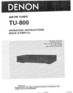 Denon TU-800 Tuner Owners Manual. Fixed Price $22.24.