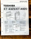 Toshiba Model KT-4329 KT-A920 Cassette Service Manual *original*. Fixed Price $14.97.