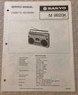 DEC/82 Sanyo M9820K Cassette Recorder Service Manual. Fixed Price $20.00.