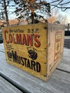Antique Colman Mustard 6LBS-/ 1/4LB Tins Stenciled Painted Wooden Crate Case. Fixed Price $265.00.
