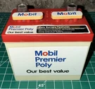 Vintage Red White Blue Mobil Oil Premier Poly 9 Volt Mini Battery Radio Works. Fixed Price $55.00.