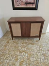 Zenith Mid Century Walnut And Cane Stereo Console High Fide Model MK2606. Fixed Price $1249.95.