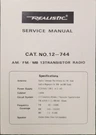 Realistic/radio Shack Model 12-744 Transistor Service Manual. Fixed Price $25.00.