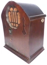 Vintage Clarion Jr AC60 Cathedral Radio Part: Wood Shell & Brass Faceplate. Fixed Price $75.00.
