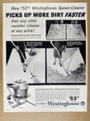1957 Westinghouse Speed-cleaner Canister Vacuum Vintage Print Ad. Fixed Price $9.99.