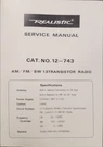 Realistic/radio Shack Model 12-743 Transistor Service Manual. Fixed Price $25.00.