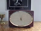 Vintage 1950S Burgundy Zenith Dynamo Tube Radio With Atomic Style Oval Speaker. Fixed Price $95.00.