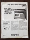 Vtg Use & Care Guide For Ge Fm/am Radio Cassette Recorder Player Model 3-5238A. Fixed Price $5.99.