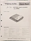 Realistic/radio Shack Model 14-858 CTR-6 Cassette Tape Deck Service Manual. Fixed Price $25.00.