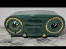 1952 Zenith J-616W The Owl Eyes Telechron Clock Tube Am Radio Green & Yellow. Fixed Price $349.99.