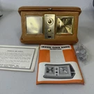 Vintage Portable Traveling Radio Transistor Alarm Clock With Cognac Leather Case. Fixed Price $69.99.