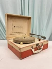 Vintage Red & White Silvertone Record Player Model 3250. Fixed Price $39.00.