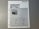 Toshiba Portable Radio RP-1750T Service Manual Data File No 150-190. Fixed Price $12.50.