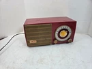 Nice Red Mid Century General Electric 448 Tube Radio Crack On Case. Fixed Price $35.00.