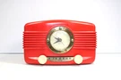 Vintage 1950S Jet " Lang Solid Bright Atomic Red Old Antique Clock Radio. Fixed Price $275.00.