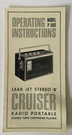 Vintage Lear Jet Stereo 8 Track Cruiser Radio Portable Player Manual Guide Only. Fixed Price $12.99.