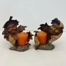 Set Vtg 97 Oak Leaf Face Candle Holders Anthropomorphic Innovation Fall Decor. Fixed Price $49.00.