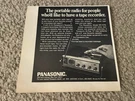 Vintage 1969 Panasonic RF-7270 Am Fm Portable Radio Cassette Player Print 60S. Fixed Price $6.99.