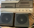 General Electric Am/fm Stereo Clock Radio Cassette Player Boombox Silver Black. Fixed Price $40.00.