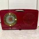 Vintage 1951 General Electric 517F Tube Clock Radio Red Mid Century Modern Jp. Fixed Price $345.00.